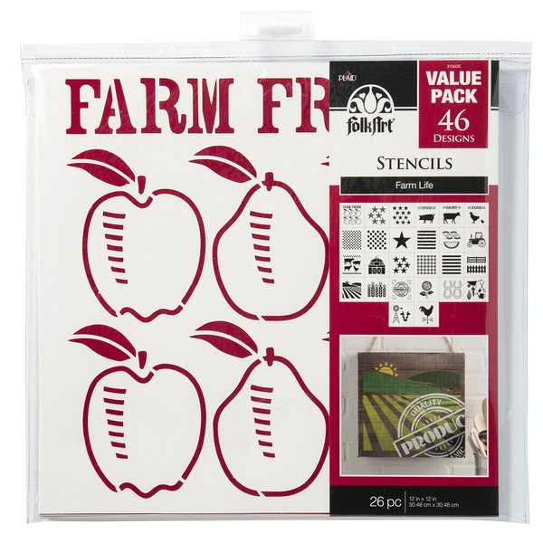 FolkArt Die Cut Paper, Farm Life Stencil Value Pack, 12 x 12-Inch (Pack of 26), 12" x 12"