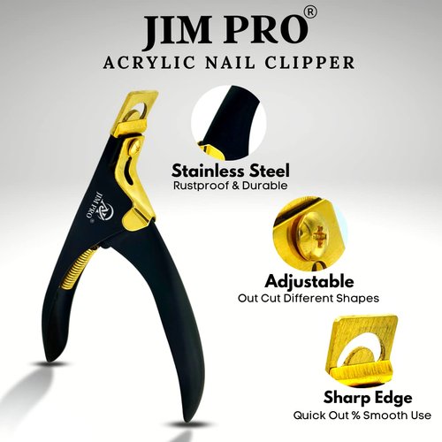 Professional Acrylic False Nail Clippers for Acrylic Nails, Black/Gold Nail Tip Cutter Nail Manicure Tool for Salon Home Nail Art - JIM PRO