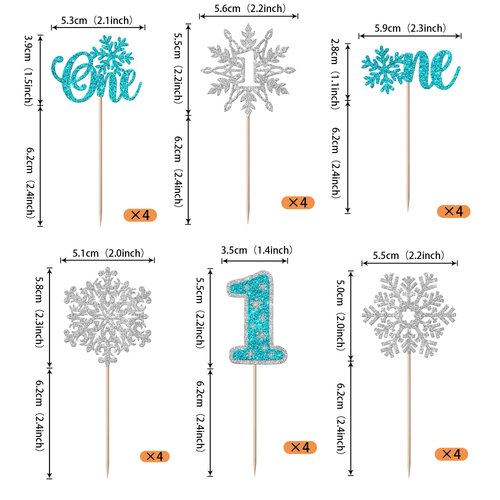 Rsstarxi 24 Pack Snowflake One Cupcake Toppers Glitter Winter Onederland Snowflake 1st Birthday Cupcake Picks for Snowflake Theme Baby Shower First Birthday Party Cake Decorations Blue