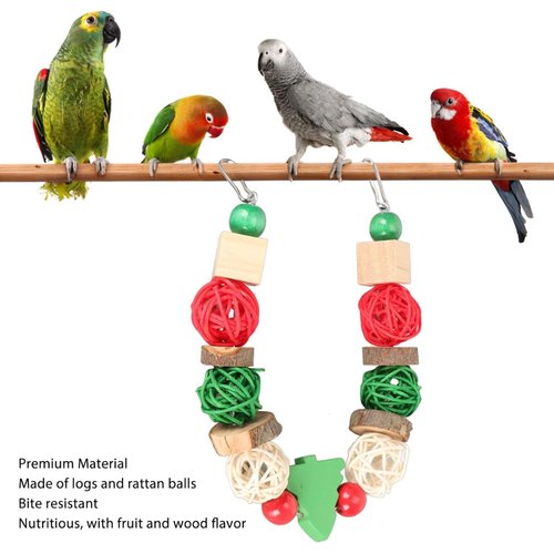 Luhaomisky 1Pc Multicolor Bird Chew Toys,Parrots Chewing Toy Colorful Teeth Grinding Rattan Ball Wooden Christmas Parrot Chewing Foraging Toys for Hamster Rabbit Easy to Install,Pet Supplies