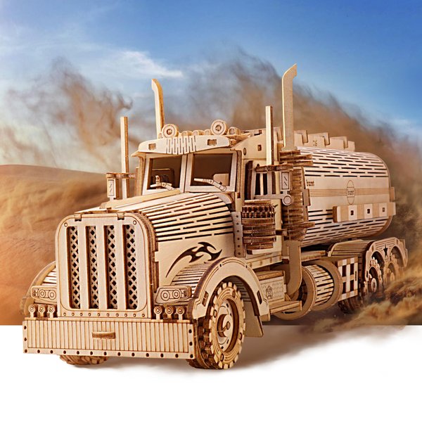 KWASVLYA 3D Wooden Puzzle, Wooden Truck Model for Adults and Teens, Challenging 307PCS, Brainteasers and Puzzles for Christmas/Birthday（Fuel Tank Car）
