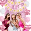 Pink Birthday Party Decoration for Women, Happy Birthday Party Decoration, Pink Fringe Curtain, Pink Heart Star Foil Confetti Balloons, for Women Girl 13th 16th 18th 21th Birthday Party Supplies…
