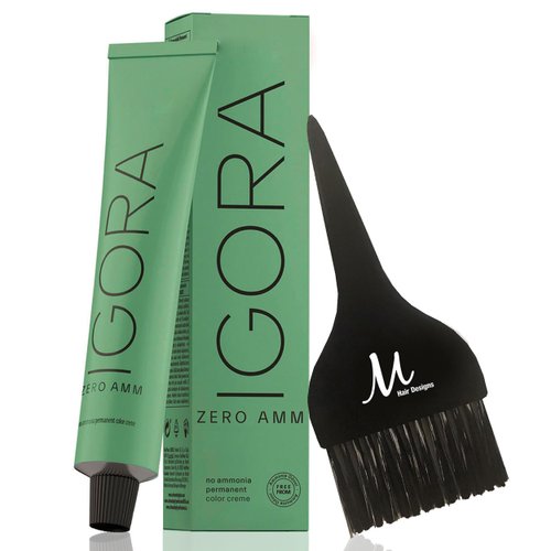Igora Zero AMM Hair Color 9-55 Extra Light Blonde Gold Extra | No Ammonia Permanent Color Creme 2.1 oz and M Hair Designs Tint Brush