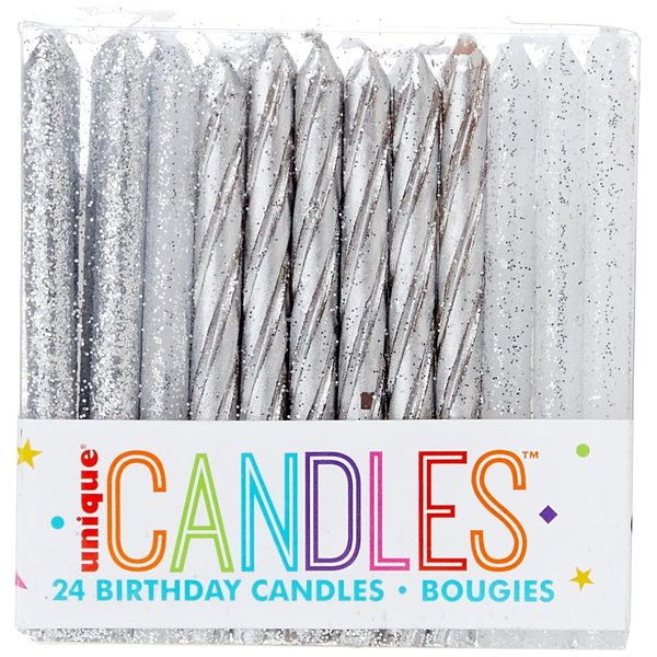 Dazzling Glitter & Silver Spiral Birthday Candles - 24ct Assorted Pack - Premium Quality, Long-Lasting & Elegant Design - Ideal for All Occasions