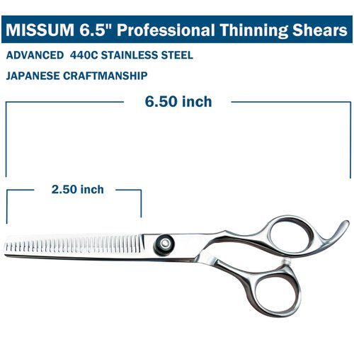 MISSUM Thinning Shears For Hair Cutting - 6.5" Hair Thinning Scissors For Cutting Hair - Professional Hair Barber Scissors For Barber and Home Use With Obsidian Colored Screws…