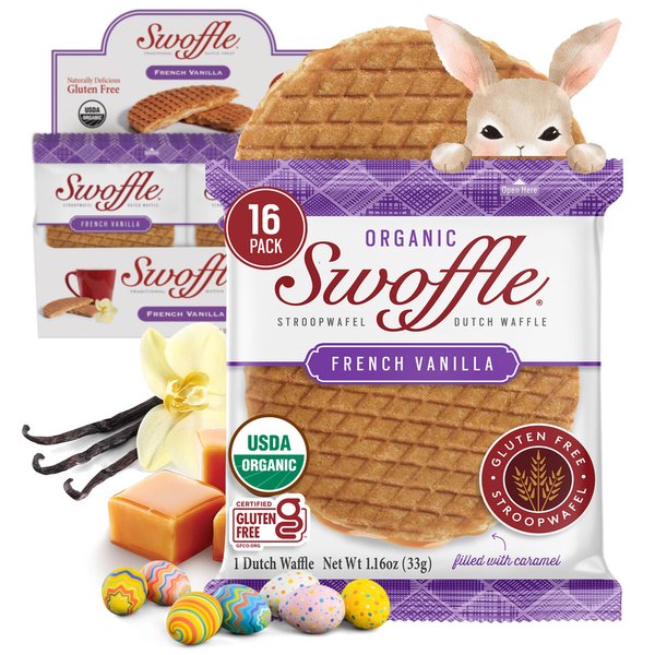 Organic Gluten Free Stroopwafels by Swoffle - French Vanilla | (16) 1.16oz Wafers | non-GMO, Wheat Free, Kosher, Soy Free, Nut Free and All Natural!