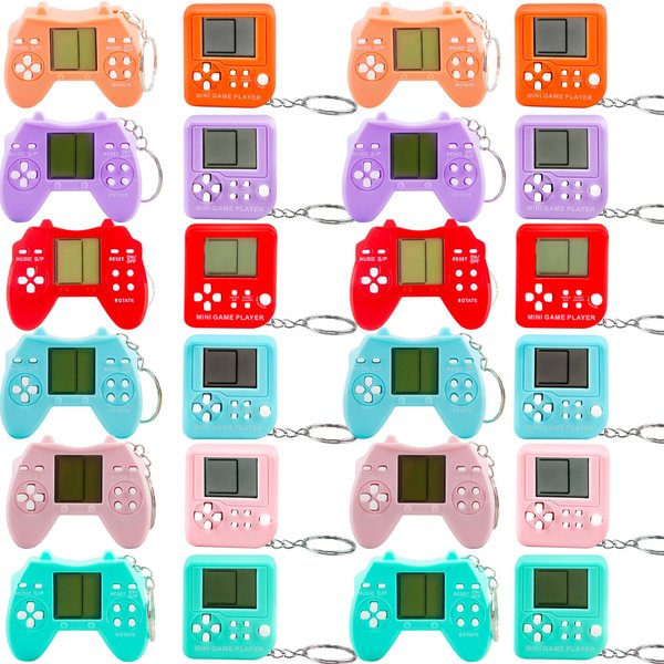 Haconba 24 Pack Mini Video Game Party Favors Small Video Game Keychain Game Console Keychain for Kids Backpack Classroom Prizes Game Theme Party Supplies (Color Style 3)