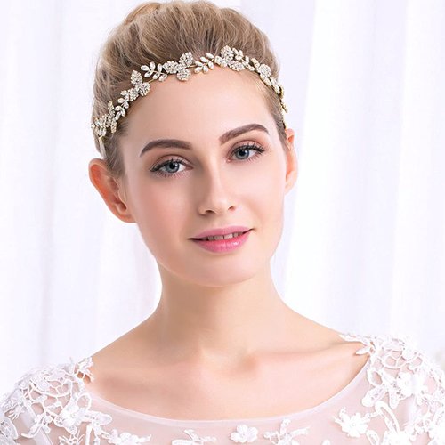 Salliy Wedding Hair Comb Gold Leaf Bridal Hair Piece Silver Rhinestone Hair Accessories for Women and Girls (M)