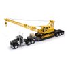 New Ray Kenworth W900 Truck with Lowboy Trailer Black and Crane Yellow Long Haul Trucker Series 1/32 Diecast Model