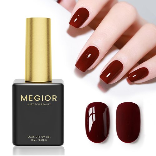 MEGIOR Burgundy Gel Nail Polish 15ML Burgundy Red Gel Polish Long-Lasting Nails Gel Soak Off Led/UV Fall Gel Nail Polish Nail Art Manicure Salon at Home Women Gift,0.5oz