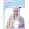 Janinka 3 Pcs Halloween Unicorn Wig Mermaid Face Jewels Set Long Curly Wavy Rainbow Hair Wig Unicorn Party Supplies Rhinestones Eyes Gems Stickers for Cosplay Music Festival, Theme Parties