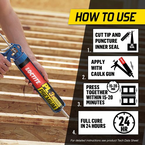 Loctite PL Premium Polyurethane Construction Adhesive, Versatile Construction Glue for Wood, Concrete, Stone, Metal & More- 10 fl oz, Cartridge, 1 Pack