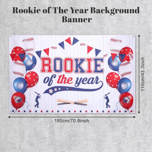 Rookie of the Year First Birthday Baseball Party Decorations, Baseball Birthday Decorations Baseball Party Supplies, Baseball Decorations Baseball Birthday Banner for Boys Party Backdrop