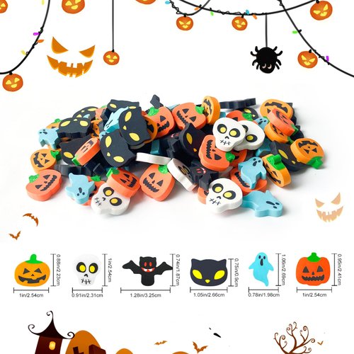 Kleeblatt Halloween Erasers for Kids Bulk 90pcs, 6 Styles Mini Fun Halloween Treats Non Candy, Halloween Party Favors for Kids, Halloween Treat Bag fillers, Prize Box Toys for Kids Classroom