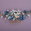 Rumtock Blue Rhinestones Beads Pearl Flower Long Hair Comb for Women Girls Wedding Bridal Boho Hair Piece Hair Styling Jewelry (Lake)