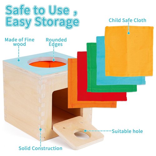 FCSONU Kids Toddler Toys, Montessori Baby Toys 0-6-12 Months, 1 Year Old Wooden Baby Tissue Box Toy for Educational Learning with Cloth Tissues, Boys & Girls Gifts for Birthday Christmas Children Day