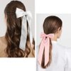 Ahoney 2Pack Satin Hair Bow Hair Clips for Women Girls, Hair Ribbons for Hair Ponytail Cute Hair Ties with Long Tail, Bow for Hair Accessories Bow Barrettes Women (Pink&White)