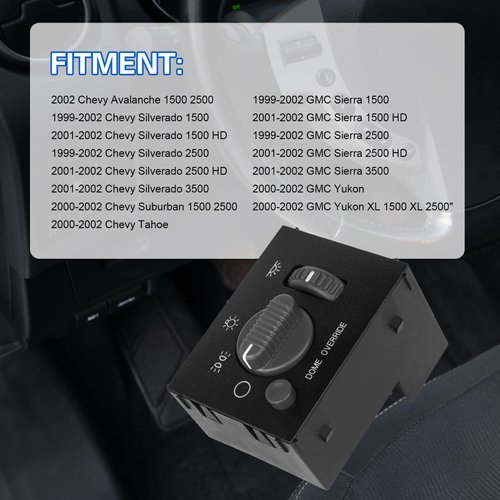 15755595 Headlight Switch Replacement for 1999-2002 Chevy Silverado Avalanche Suburban & GMC Sierra Yukon, Headlamp Dimmer Switch Replace# D1534G DS-968