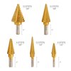 COMOWARE Step Drill Bit Set 5-Piece Titanium-Coated with Automatic Center Punch - Short Length, Double Cutting Blades, High-Speed Steel - Covering 50 Sizes, Complete with Aluminum Case