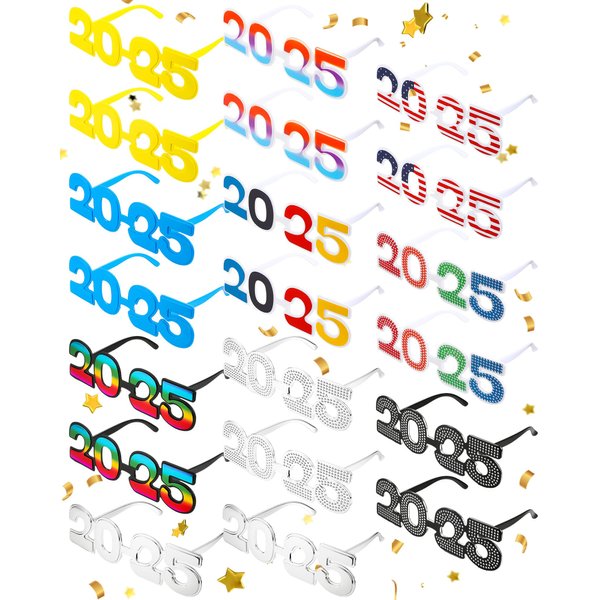 Riceshoot 20 Pairs 2025 New Years Eyeglasses 2025 Graduation Glasses 2025 New Years Eve Party Favors Supplies Glitter Number Glasses 2025 Props Eyeglasses for New Years Graduation Party