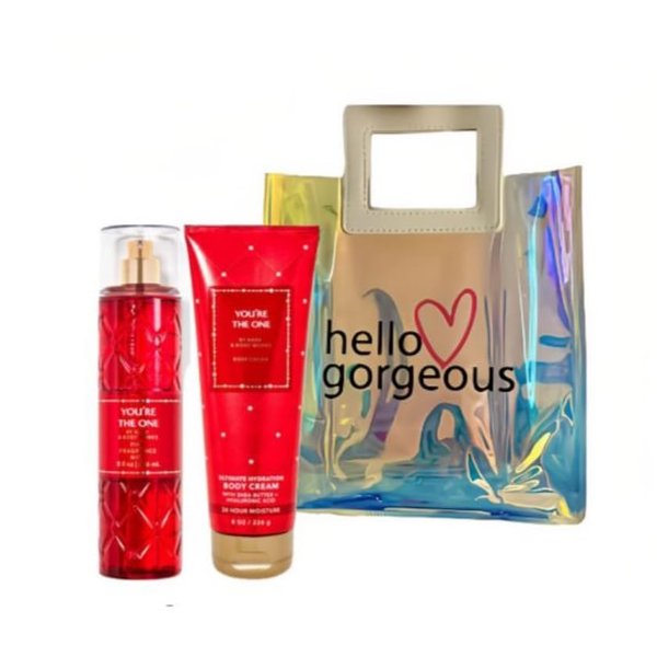 White Barn - Bath and Body Works - Gift Set 2 Piece Bundle - with Gift Bag Hello Gorgeous (You're The One)