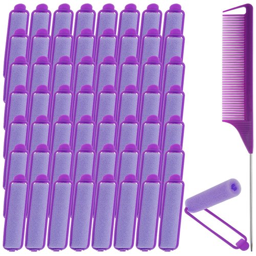 56Pcs Sponge Hair Rollers Set, Self Grip Heatless Foam Hair Curlers Rollers for Long Hair,Medium and Short Hair, No Heat Hair Curlers Rollers Hair Volume with Pintail Comb for Women Hair Styling