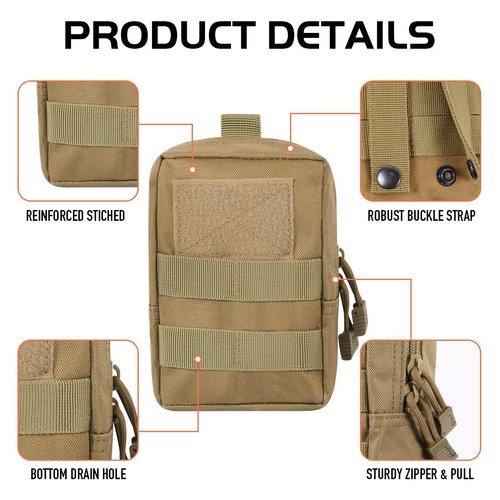 Gogoku 3 Pack Molle Pouch Combo Water Bottle Pouch Holder Tactical Molle Pouches Compact Utility Waist Bag Pack (Combo A:Khaki)