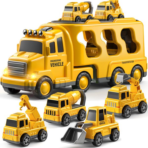 JUKUDAHU Truck Toys for 3 4 5 6 Years Old Boys, Toddler Car Toys for Toddler Boys Ages 3-5, Construction Toys Car Carrier Vehicle Toy Set, Kids Toys Truck Set for Age 3-9