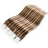 VINBAO Tape In Hair Extensions Human Hair Color Dark Brown #4 Highlights #27 Caramel Blonde Tape In Hair Extensions Real Human Hair Extensions Tape In Silky Straight 20pcs/50g(18inch, #4P27)