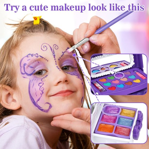 Kids Makeup Kit for Girl Gifts, 54PCS Teensymic Toys Washable Little Girls Princess Make Up Toys for 4 5 6 7 8 9 Year Old Girl Birthday Gift (Purple)…