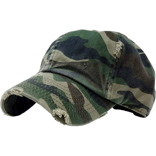 Funky Junque Distressed Dad Hat Vintage Low Profile Baseball Cap - Green Camo
