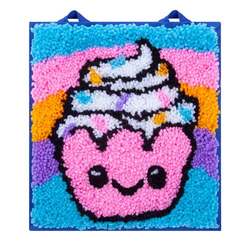 LatchKits Latch Hook Kit for Wall Hangings & Mini-Rugs - Cupcake - Craft Kit with Easy, Color-Coded Canvas, Pre-Cut Yarn & Latch Hook Tool - Perfect DIY Craft for Kids - Ages 6+