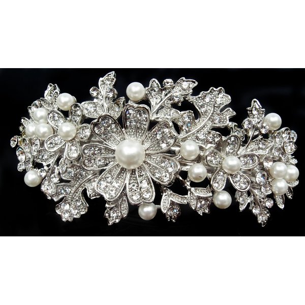 Beautyxyz Bridal Headpiece with Imitation Pearl Rhinestone hair barrette hair clip