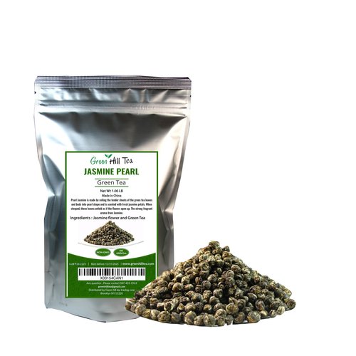 Greenhilltea Pearl Jasmine Tea, Delicately-processed dragon pearl tea that is made from tender buds and tea leaves (Pearl Jasmine Tea 1 LB)