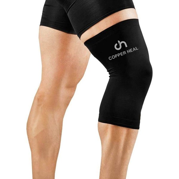 COPPER HEAL Knee Compression Sleeve Recovery Knee Brace GUARANTEED with Highest Copper Infused Content to Support Stiff Sore Muscles and Joints Meniscus Tear & Patella Stabilizer Strap (Black, XL)