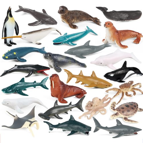 SCAHOW 24pcs Sea Creature Figurines - Realistic Ocean Animal Figures with Sharks, Whales & Octopus - Great for Easter Egg, Cake Topper & Gift