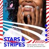 4th of july Extra Short Fake Nails Blue Square Press on Nails with Red White Stars Designs Gloss Acrylic Nails Petite Stick on Nails Small Press on Nails Independence Day Manicure Decorations