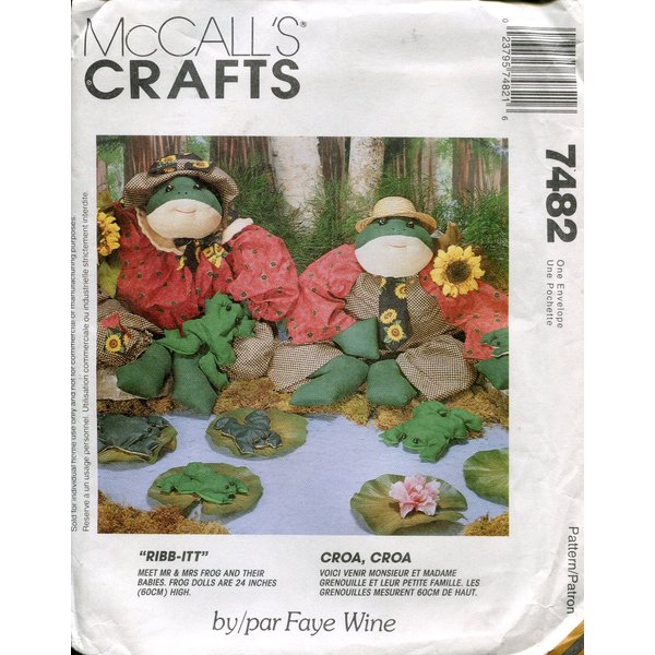 McCall's Crafts Pattern 7482 ~"Ribb-Itt" 24" Mrs. & Mrs. Frog Dolls & Babies by Faye Wine