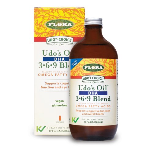 Flora Udo's Omega 3-6-9 Oil with DHA 17 Oz Supplement - Organic, Plant Based, Vegan DHA, Superior to Fish Oil - Supports Cognitive Function & Eye Health