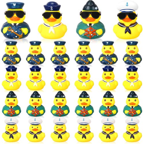 Motionchic 48 Pcs Cruise Ships Rubber Ducks Bulk with Sunglasses 2.4 Inch Military Rubber Ducks Cruise Uniform Armed Forces Ducks Squeaky Bath Duck Toy Birthday Baby Shower Party Favors