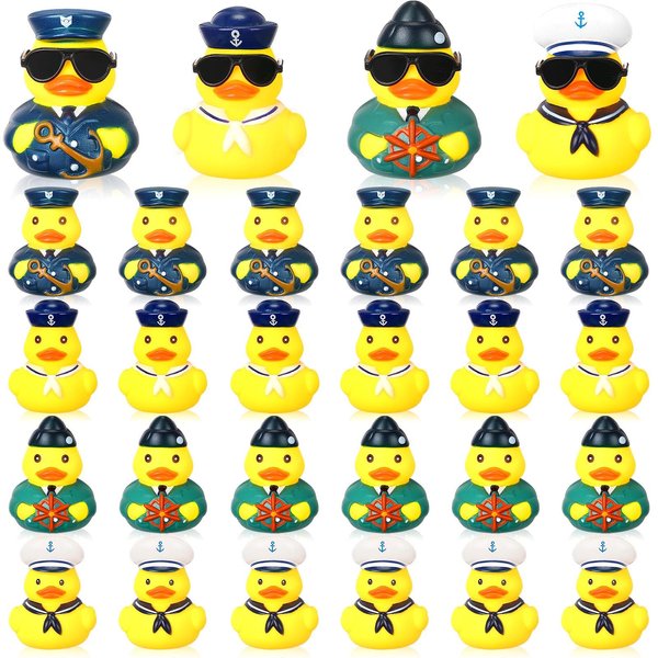 Motionchic 48 Pcs Cruise Ships Rubber Ducks Bulk with Sunglasses 2.4 Inch Military Rubber Ducks Cruise Uniform Armed Forces Ducks Squeaky Bath Duck Toy Birthday Baby Shower Party Favors