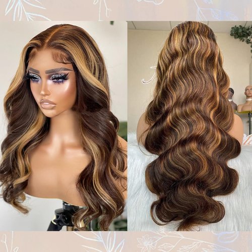 Meuuriay 22 Inch Ombre Lace Front Wig Human Hair,180% Density 13x6 HD Lace Front Wigs Human Hair for Black Women, Highlight Lace Front Wig Human Hair,Gluless Wigs Human Hair Pre Plucked(4/27 22inch)