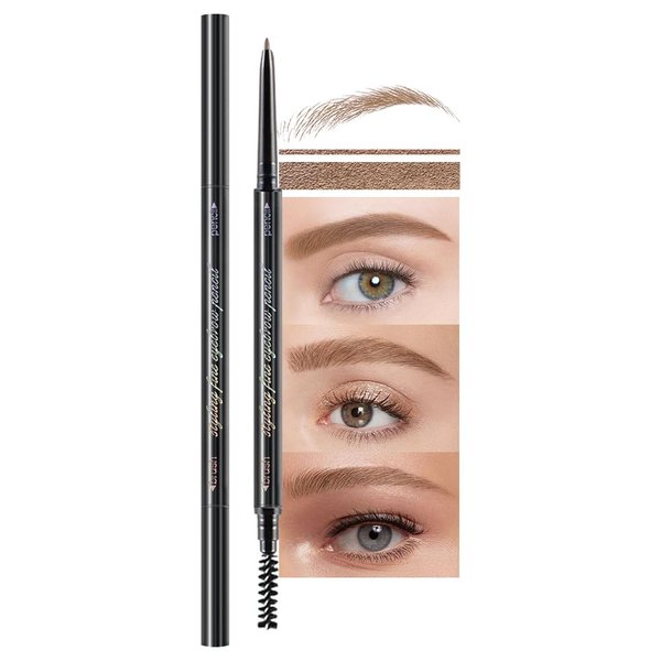 Waterproof Dual-Sided Fine Tip Brow Pencils Pack,Ultra-Fine Mechanical Pencil,Draws Tiny Brow Hairs, Defines, Fills Brows, Shapes, Contours, Combs, (Pack of 1)-Light Brown