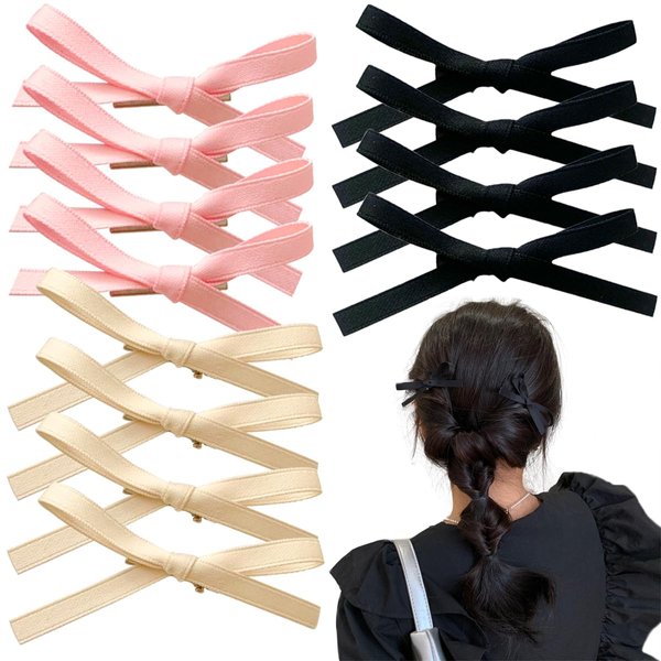 12 PCS Hair Bows Clips Sweet Bows Pink Bow Hair Clips Small Cute Black Bow Hair Clips Ribbon Alligator Hairpins Hair Accessories for Women Girls Toddlers