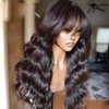 JZhair Body Wave Human Hair Wigs With Bangs Brazilian Remy Hair Machine Made O Scalp Top Wig For Black Women Remy Brazilian Human Hair Wave Wig 200% Density Natural Color 24 Inch