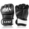 Luniquz MMA Gloves for Kids Adults Punching Bag Boxing Sparring Grappling, Half Finger with Thick Padding Long Wrist Wrap, S/Black