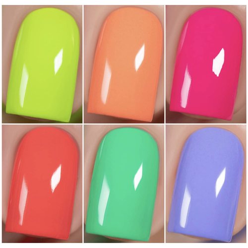 Vishine Gel Nail Polish Kit,Sunny Days Collection Nail Art 6 Colors Neon Lemon Green Peachy Coral Pink Creamy Blue Soak Off Nail Lamp Gel Polish Set Manicure 8ml