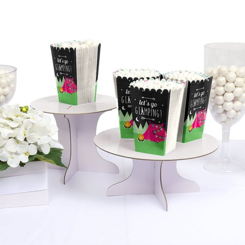 Let's Go Glamping - Camp Glamp Party or Birthday Party Favor Popcorn Treat Boxes - Set of 12