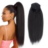 Long Kinky Straight Drawstring Ponytail Black 24 inch Yaki Straight Drawstring Ponytail Extension Synthetic Hair Clip in Ponytail Hair Extensions for Women 1B# Natural Black