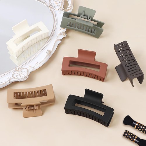 Sisiaipu 3.5 Inch Medium Hair Claw Clips 6 Pack Brown Hair Clips for Women Square Claw Clips Rectangle Clips for Hair Banana Jaw Clips Hair Accessories for Girls -Brown